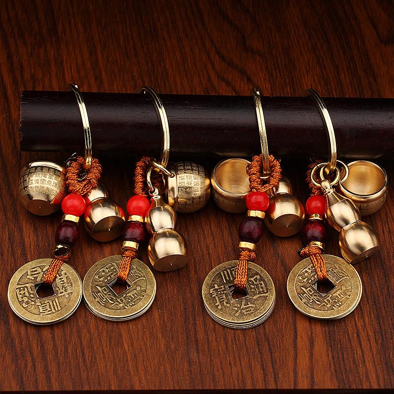 Mini Baifu cylinder brass keychain car key pendant Wudi Qian gourd scenic spot small commodities