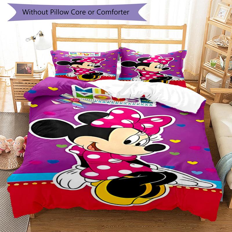 Minnie Mouse Party Decorations 3‑Piece Bedding Set,Soft Breathable Duvet Cover with 12 Pillowcases,Multi‑Scene for Bedroom Dorm,Perfect Holiday Birthd
