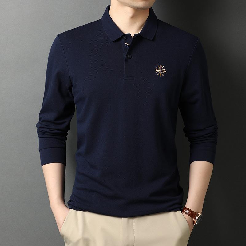 Long-Sleeved T-shirt Men's Lapel Men's Polo Shirt Solid Color Trendy Middle-Aged Autumn and Winter Dad Top Bottoming Shirt Men