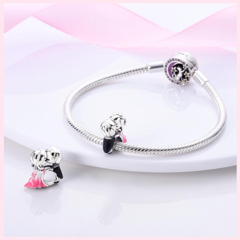 100% 925 Sterling Silver Bear Animals Butterfly Flower Love Heart Pink Charms Fit Bracelet Diy Jewelry Making