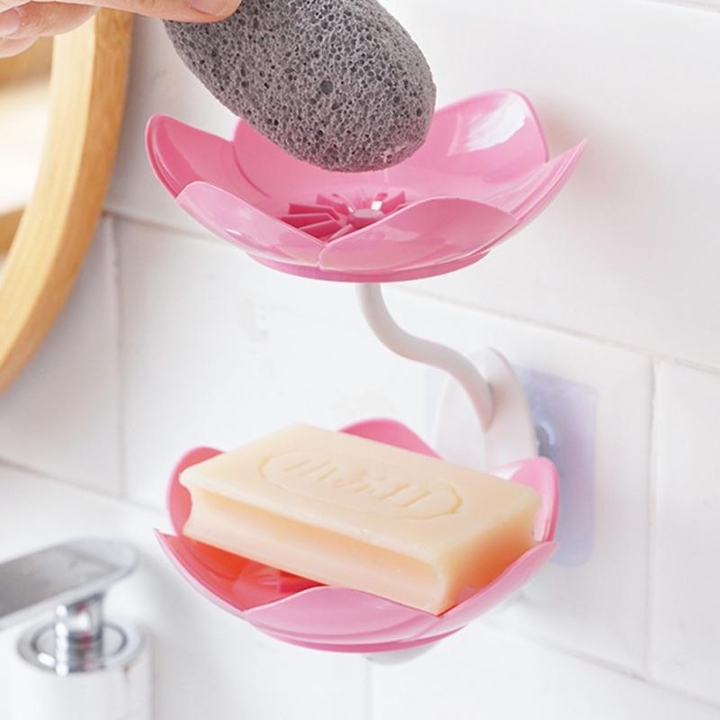Doppelschichtige Lotusförmige Wandmontierte Seifenschale mit Starkem Kleber Selbstentwässerndes Design Kein Bohren Erforderlich für Badezimmer Dusche Küche