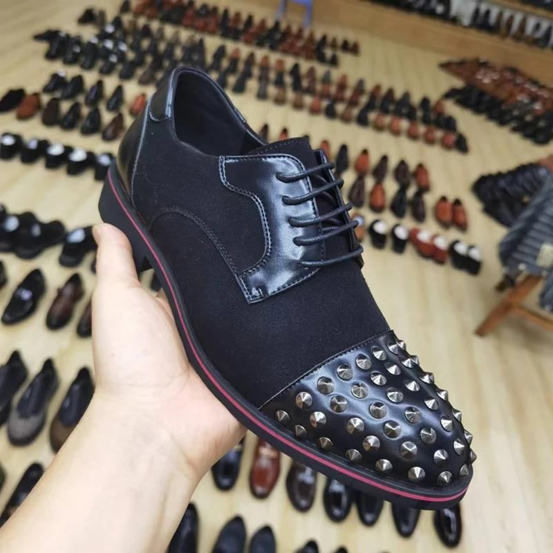 

Мужские панк-туфли с заклепками, дышащие, на шнуровке, на низком каблуке, модные повседневные туфли для мужчин с кроссовками для мужчин 48 чёрный