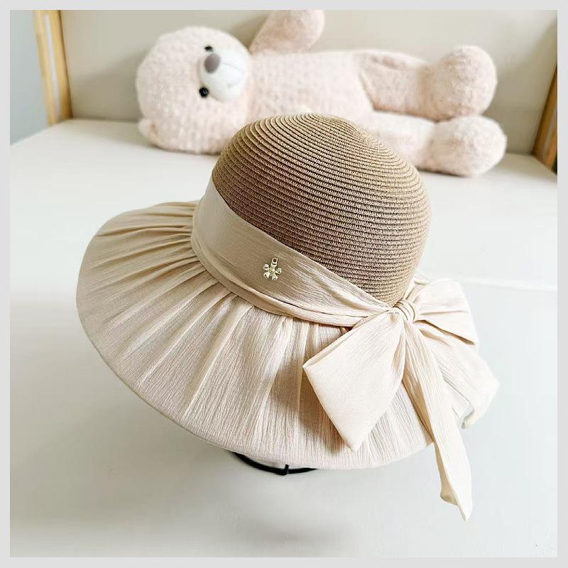 New bow straw hat with enlarged brim sun protection sun hat women's summer versatile anti-ultraviolet cool hat