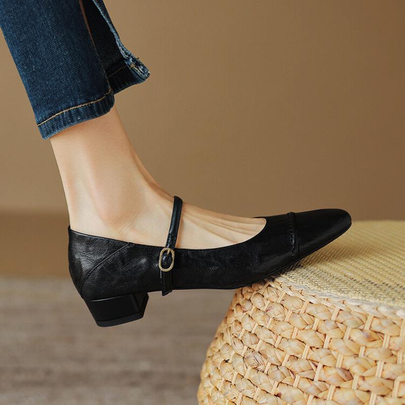 

Новые женские туфли из овчины на среднем каблуке, низкие, из мягкой кожи, с круглым носком, одинарные, женские, с неглубоким вырезом, нескользящая подошва из говяжьей кожи, мягкая подошва s 39 чёрный