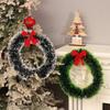 Red Bow Christmas Tinsel Garland Wreath with Green & White Edge