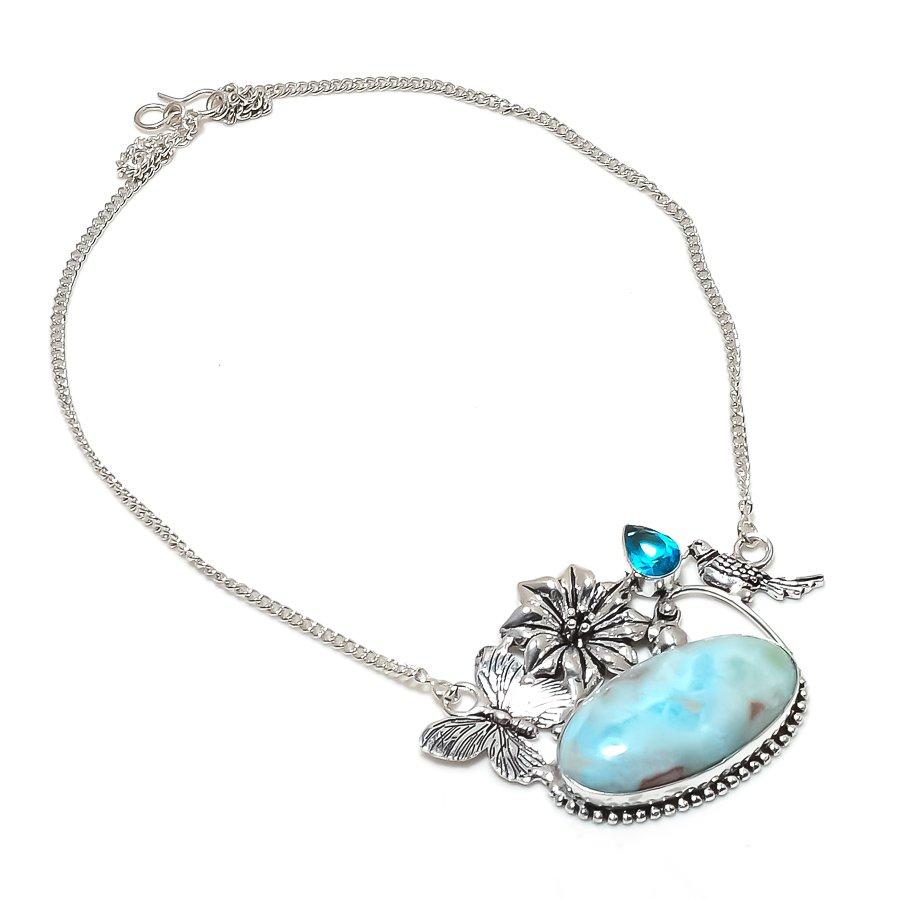 Natural Republic Larimar, Topaz 925 Sterling Silver Jewelry Necklace 18  ASN-6031