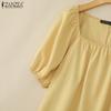 ZANZEA Women Square Collar Loose Casual Summer Short Sleeve Dress