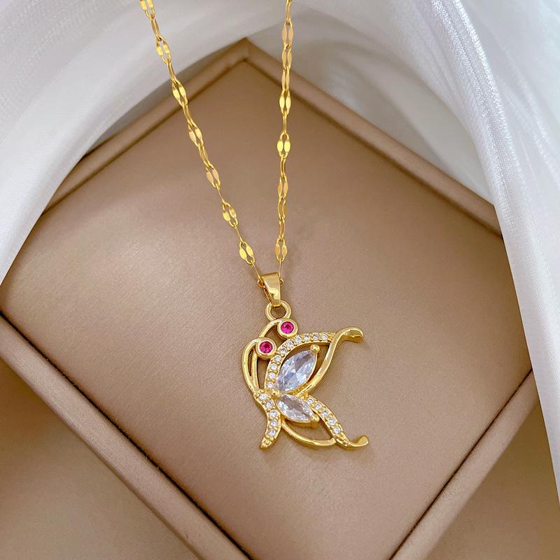 Butterfly Heavy Industry Necklace Women'S Copper Micro-Inlaid Real Gold Electroplating Delicate Clavicle Chain Neck Chain