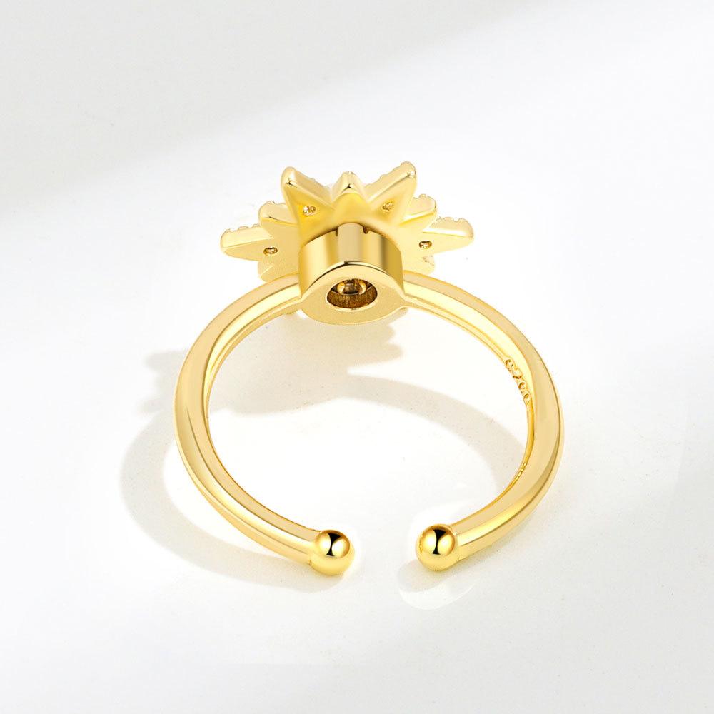 Fashionable Sunflower Pearl Rotating Ring For Women Elegant Spinning Band Jewelry Gift