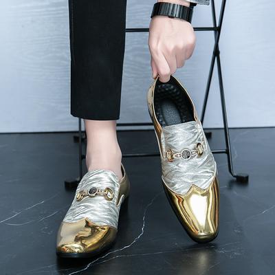 British Metal Chelsea Shoes Man Bright Pointed Leather Men Shoes Stage Runway Show Hairstylist Nightclub Shoes for Men