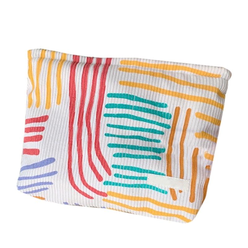 

Practical Striped Make Up Organizers Portable Striped Makeup Case Bag with Multiple Sections for Daily or Travel Use 1