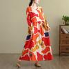 DIMANAF Nuovo 2025 Donna Taglie Forti Primavera Abito Lungo Morbido Base Vintage Oversize Manica Lunga Maxi Floreale