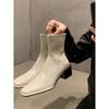 Skinny Thick Heel Thin Boots Women's Autumn and Winter 2024 New Velvet Square Head Retro Temperament Rear Zipper Short Boots