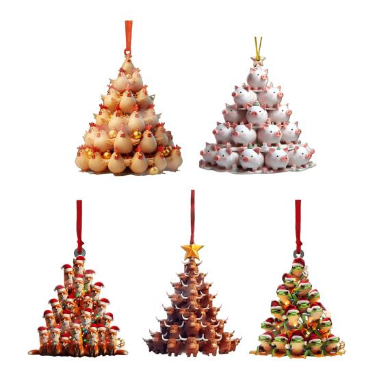 Tierischer Weihnachtsbaum-Anhänger, Acryl, gestapelte Tiere, Baumschmuck, Cartoon-Tiere, Dekoration für die Feiertage, Dekoration, Geschenk