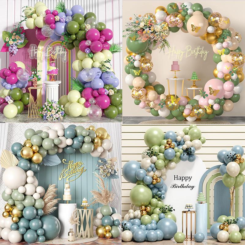 Mori Set Green Latex Balloon Chain Set Vintage Themed Birthday Party Decorative Jungle Set