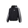 Logo Embroidered Stripe Trim Hooded Windbreaker Jacket Women Jacket Black HT3399