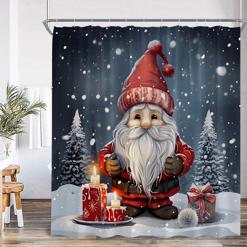 Cute Snowman Christmas Shower Curtains Santa Claus Xmas Tree Truck Winter Forest Scenery Home Bathroom Decor Bath Curtain Set