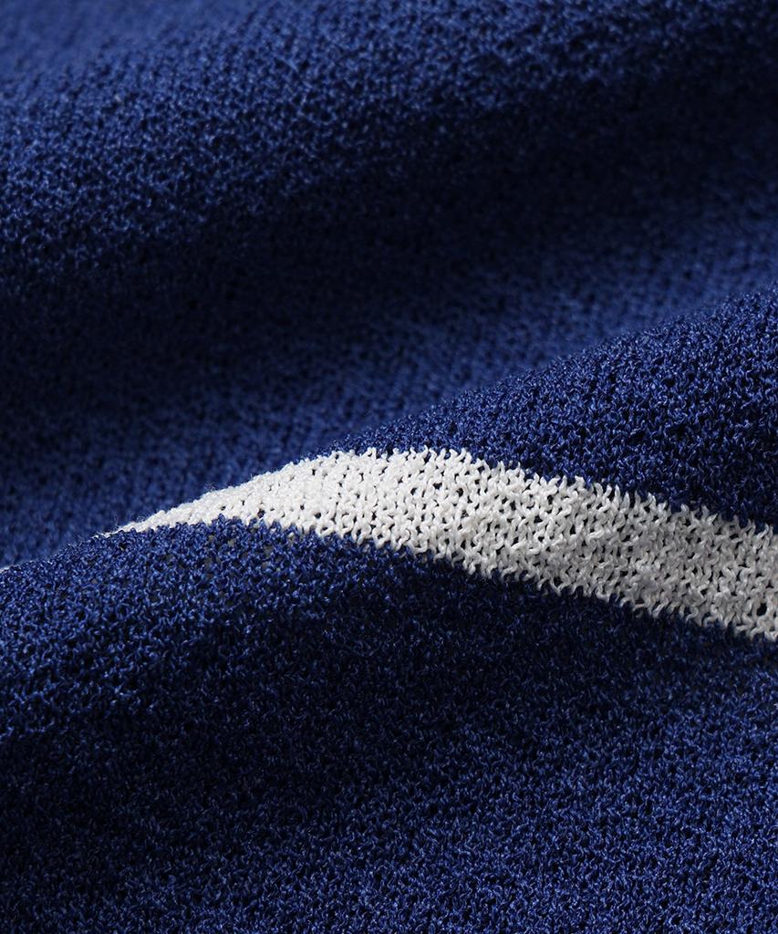 Nodu Summer Striped Round Short Sleeve Cardigan [Blue]