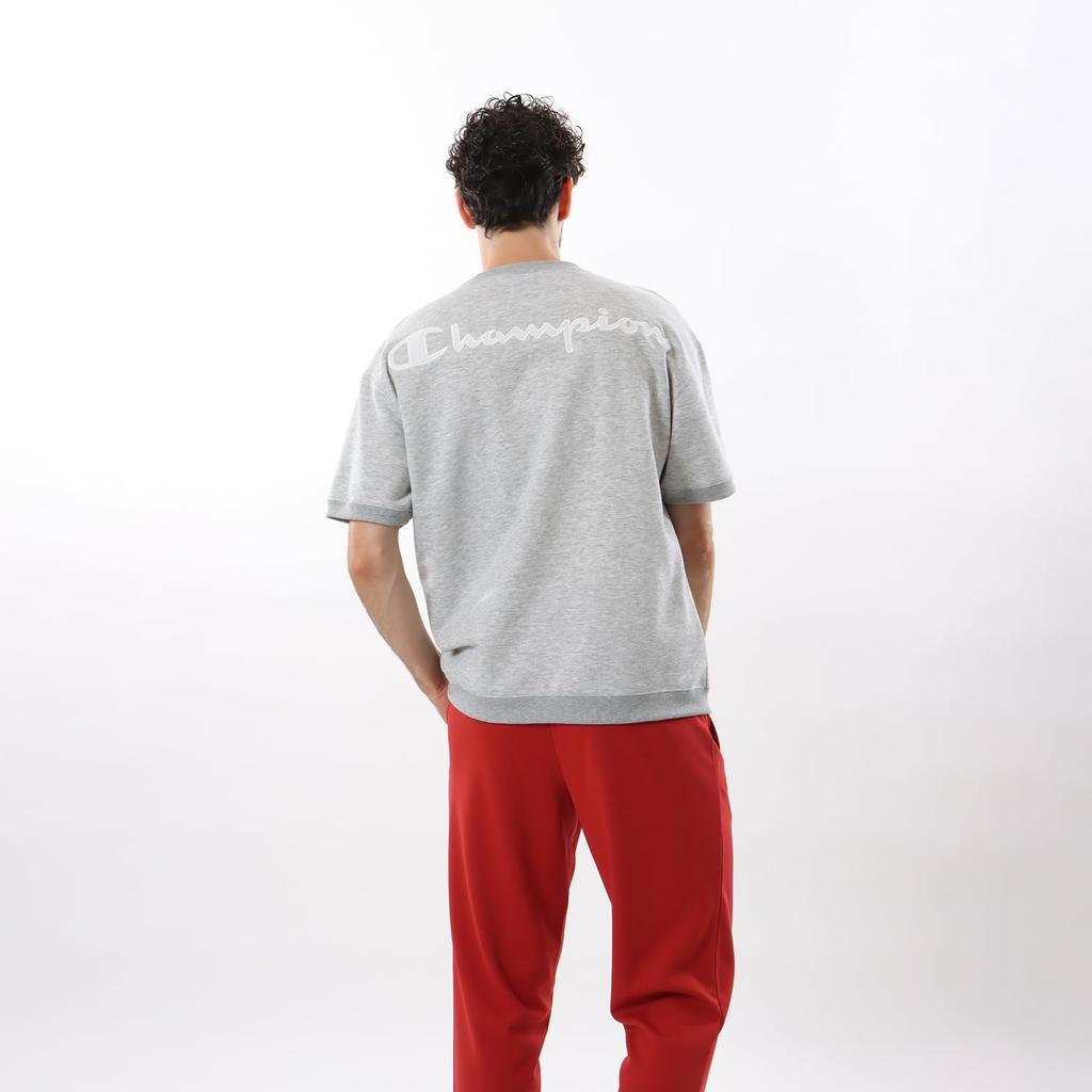 Sweatshirt Short Sleeve Stretch Quick Dry Script Logo Terry Short Sleeve Crew Neck Sweatshirt Sports Oxford Gray [Champion] Techweave(R) Men's