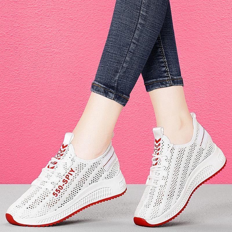2025 Summer New Women's Casual Mesh Hole Shoes Sports Little White Shoes Breathable Running Single Shoes Mother Shoes