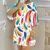 Women Plus Size Round Neck Half Sleeve Loose Fit White Floral Printed Dress