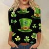 3/4 Sleeve Top Women's T-shirt Casual St. Patrick's Day Printed Top T-shirt Crew-neck Jumper