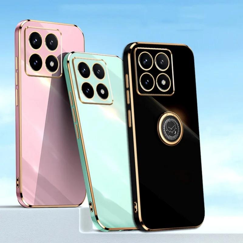 For Xiaomi 15T Pro Case Ring Stand Holder Phone Case For Xiaomi Mi 15 T Plating Bracket Soft Silicone Shockproof Back Cover