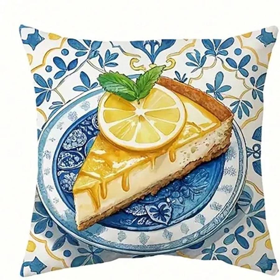 pc Mediterranean Lemon Pie House Pillow Cover D DoubleSide Print Polyester Cushion Case for Dining Room Farmhouse Summer Bi