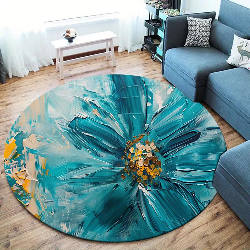 Beautiful flowers Round Area Rug,Carpet Rug for Living Room Bedroom Sofa Playroom Decor,Non-slip Floor Mat
