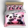3Pcs Cute Pandas Hugging Pink Heart Duvet Cover Set With 3D Printing Design Soft Polyester Bedding Set All-Season Comfort