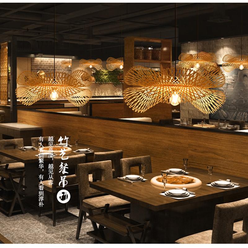 Bamboo Chandelier Teahouse Rattan Lamp Handmade Cafe Bar Garden Dining Room Bedroom Bamboo Wicker Rattan Lighting Fixture
