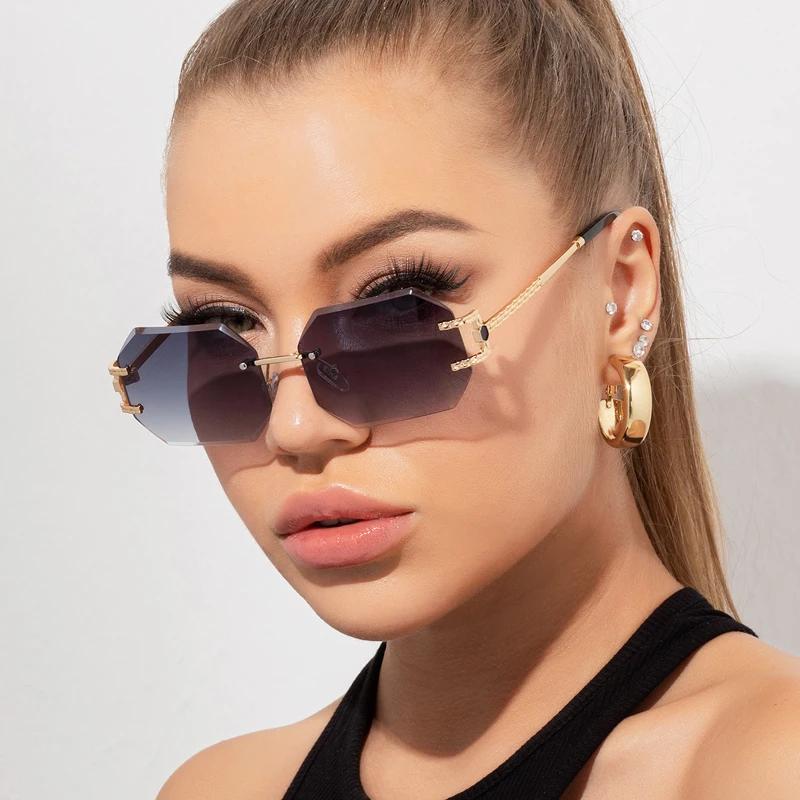 Retro Sunglasses Women Brand Designer Rimless Polygon Sun Glasses Fashion Shades Square Cutting Lens Ladies Frameless Eyeglasses