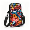 Colorful Abstract Doodle Art Crossbody Phone Bag, Festive Multi-color Graphic Mini Sling Pouch, Christmas Gift Lightweight Shoulder Purse for Women Ho