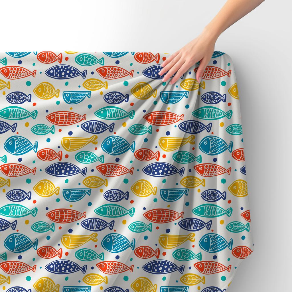 Royal Samt Stoff Polyester Zum Nähen - Motiv Bunter Fisch
