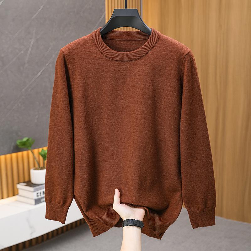 Men's Casual Loose Knit Sweater - 2024 Autumn/Winter Warm Solid Color Round Neck Pullover