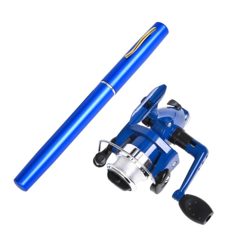 Pocket Collapsible Fishing Rod Reel Set, Mini Pen Fishing Rod Set Pen Shaped Telescopic Fishing Rod with Fishing Reel синий