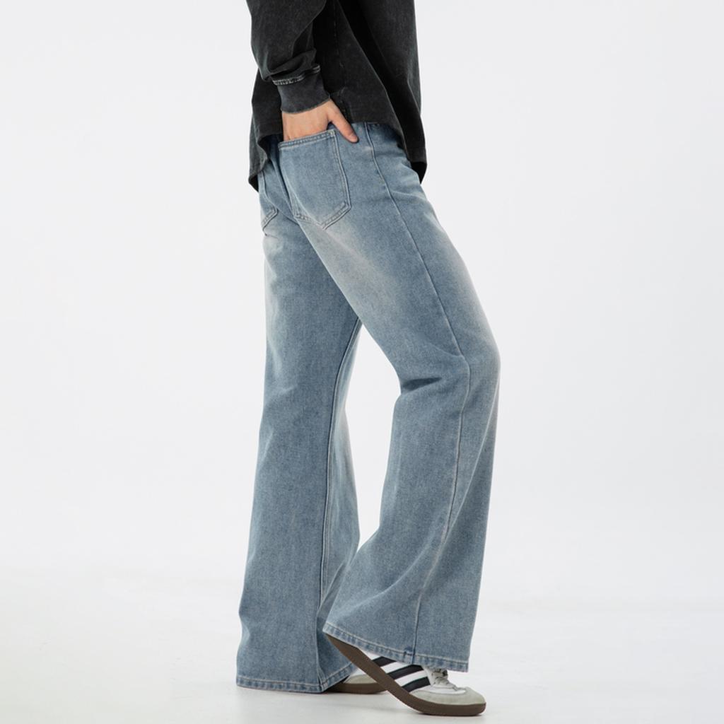Washed Retro Micro-pull Jeans Autumn New Loose Texture Trendy Brand Long Pants High Street American Bell Pants Q