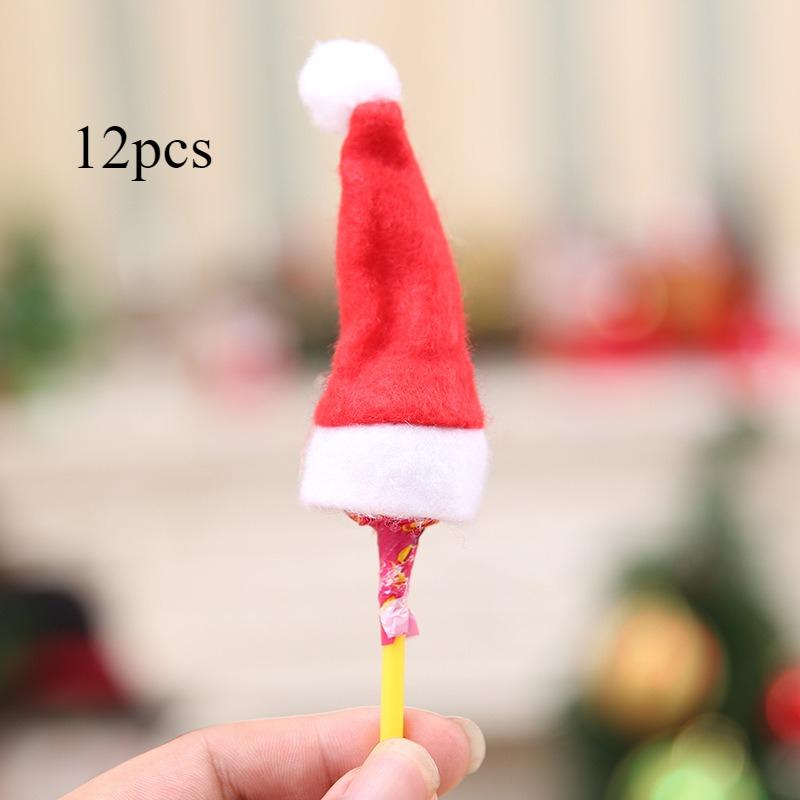 12pcs Mini Christmas Lollipop Hats, Festive Party Accessories, Perfect for Holiday Table Decorations & Dinner Parties