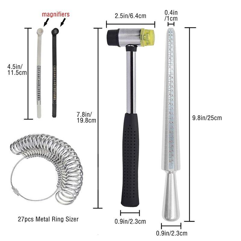 ABWR-Ring Size Measuring Tool Set, Metal Mandrel Ring Sizer Finger Size Rod Wire Wrap Ring Tool Jewelry Making Kit