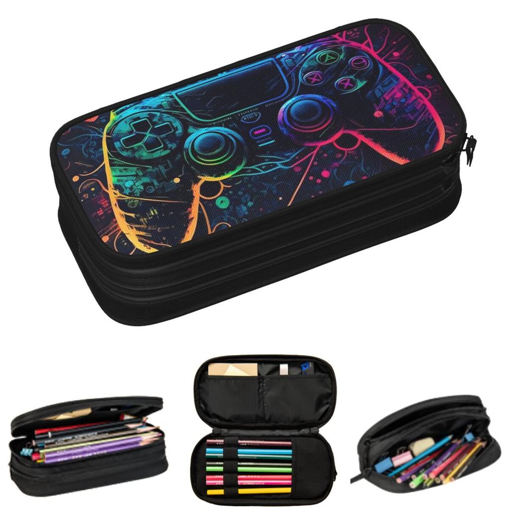 Neon Light Game Controller Gamepad Pencil Cases for Students Gifts Pen Box Pencil Bag Large Storage Pencil Pouch