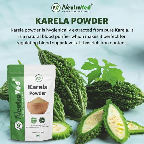NeutraVed Herbal Essential Pure Karela Powder (Bitter Melon Powder) | Food-Grade Stand-Up Zipper Pouch - 200g