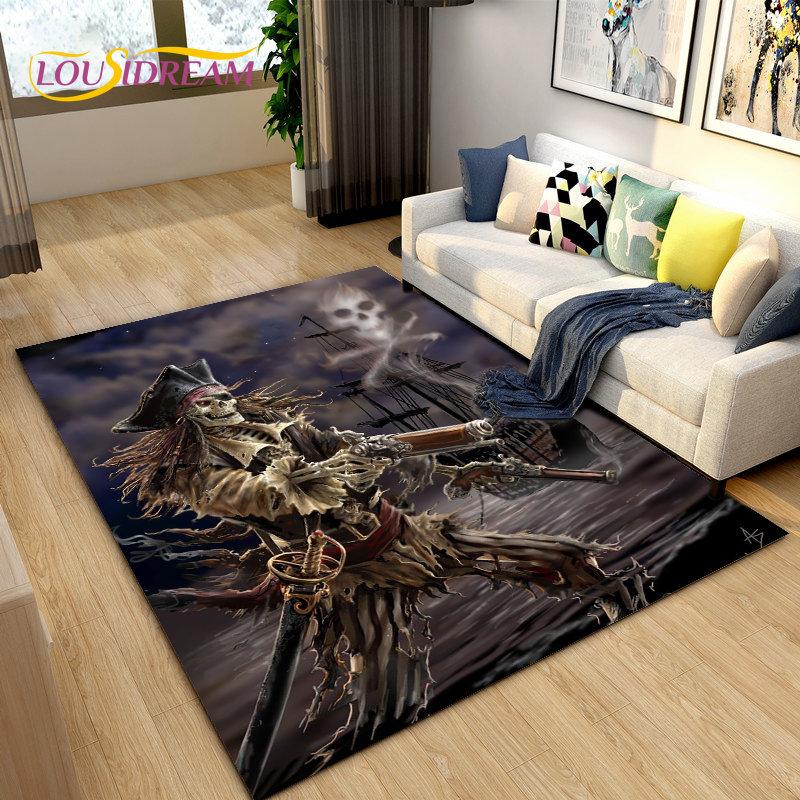 3D Horror Death Skull Pirate  Area Rug,Carpet Rug for Living Room Bedroom Sofa Doormat Decoration, Kids Play Non-slip Floor Mat