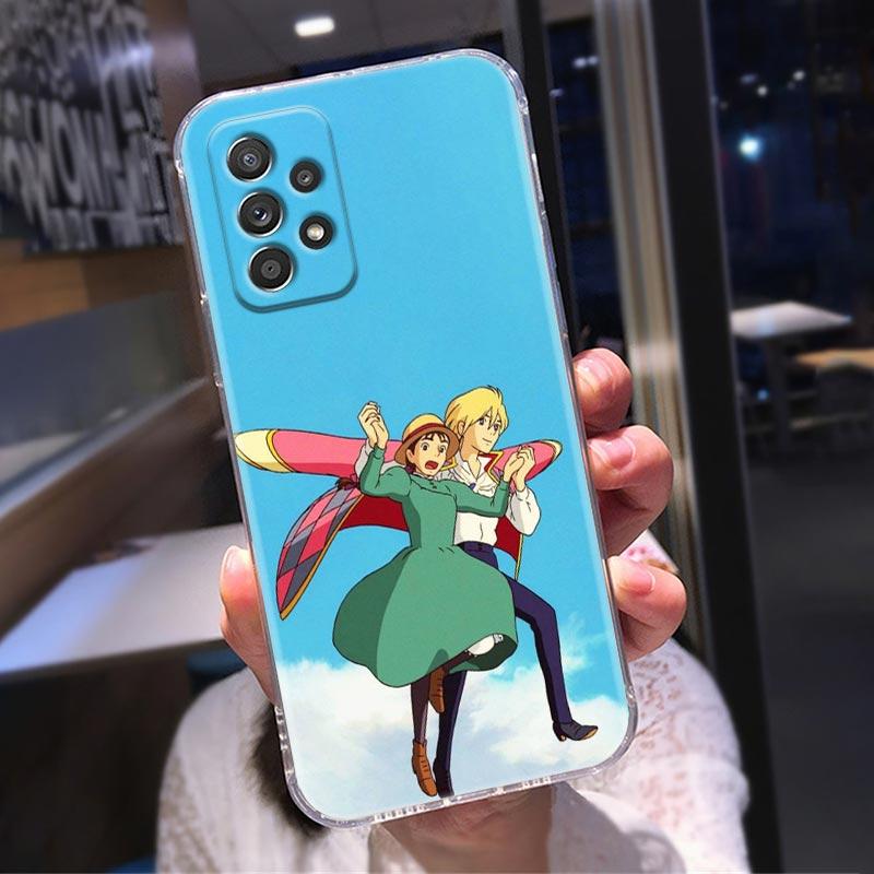 Průhledné pouzdro pro Samsung Galaxy A52 A51 A53 A72 A71 A73 A32 A31 A33 A22 A11 Pouzdro Kryt Miyazaki Hayao Anime Howl's Moving Castle