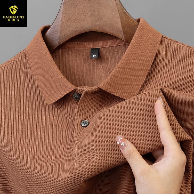 Autumn And Winter Lapel Slit Men'S Polo Shirt 100% Xinjiang Long-Staple Cotton Men'S Polo Shirt Top Bottoming Shirt