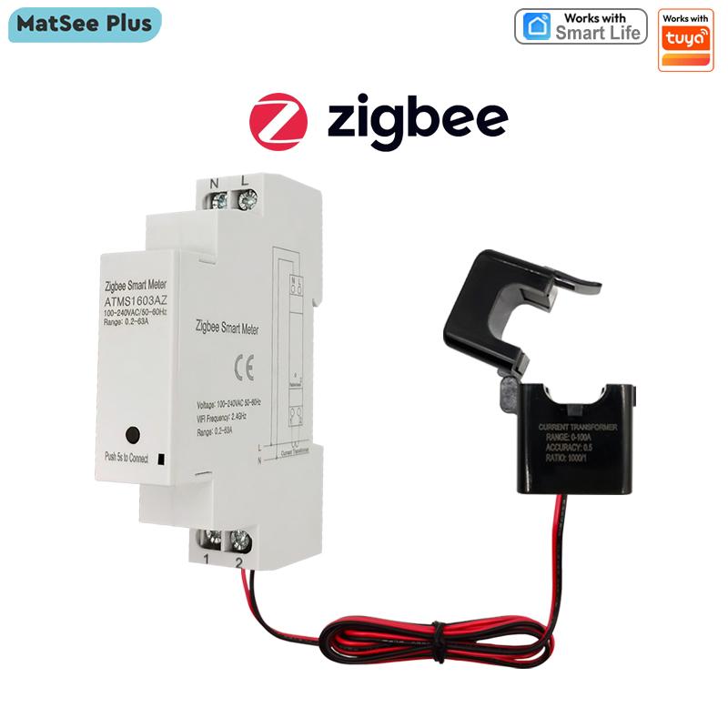 Smart ZigBee Energy Meter with 63A Clamp Current Transformer App Monitor Power Electricity Statistic AC100-240V Works with Tuya