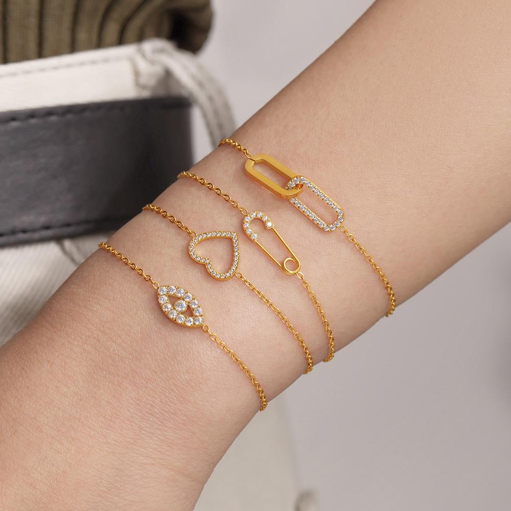 Qiong Yao Minimalist Zircon Stainless Steel Double Ring Necklace Bracelet Set - No Fading.