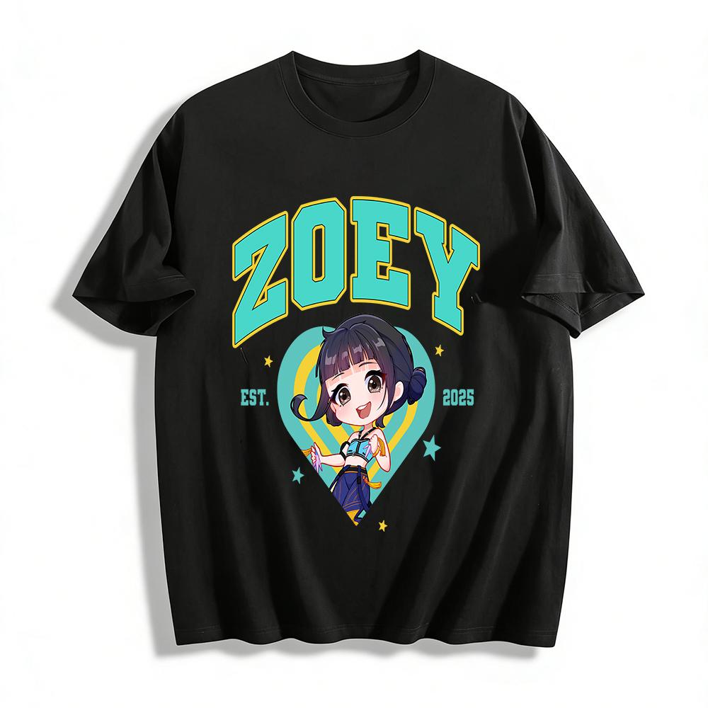 

ZOEY Cartoon Girl Print T-Shirt 2025 New Casual Loose Crew Neck Top Trendy Graphic Tee Pure cotton T-shirt 6XL
