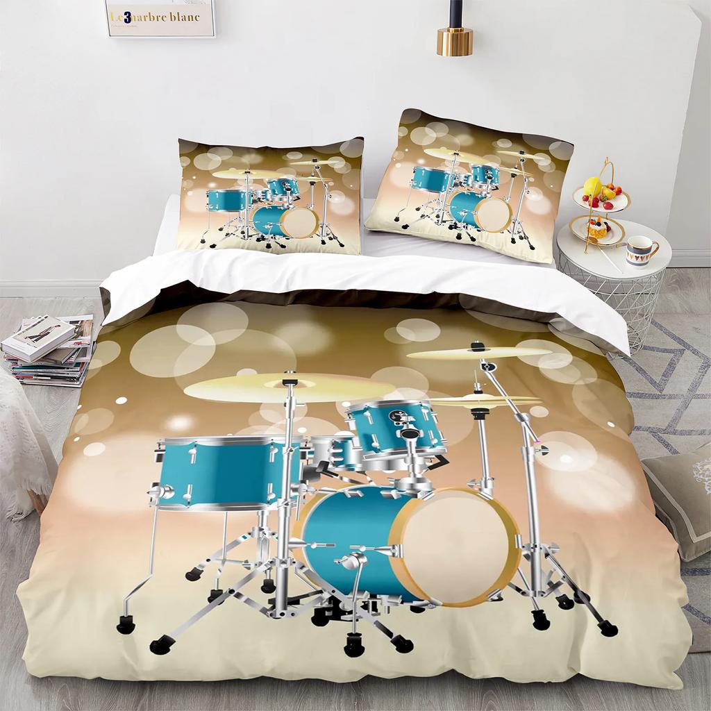 Drum Kit Duvet Cover Set Classical Music Comforter Cover Musical Instrument Lightning Pattern Quilt Cover For Kids Boys Teens