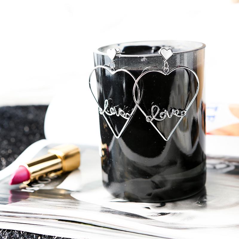 Korean Korean Female 2018 Hollow Heart  Letter Exaggerated Earrings Love