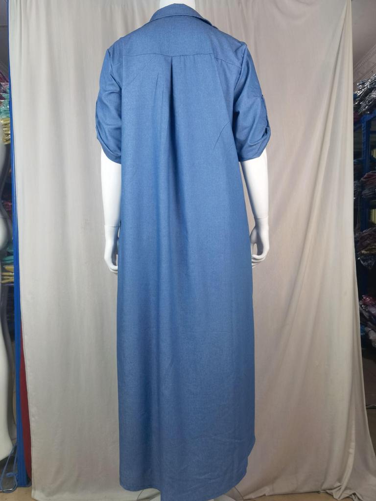 2024 Plus Size Women's Denim Dress - European & American Style, Solid Color